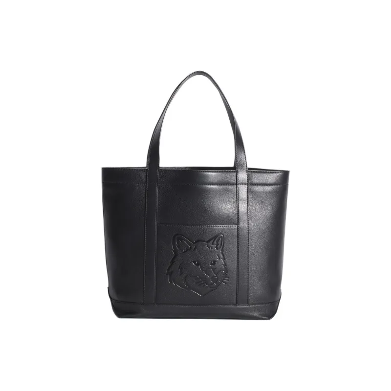 Maison Kitsune Soft Leather Tote Bag, Shopping Bag, Handbag, Shoulder Bag Medium Size Women's Black-0