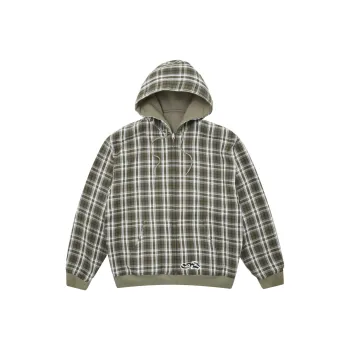 YARDSALE SS25 Reversible Flannel Hoodie Khaki/Brown Jacket Unisex Khaki/Brown