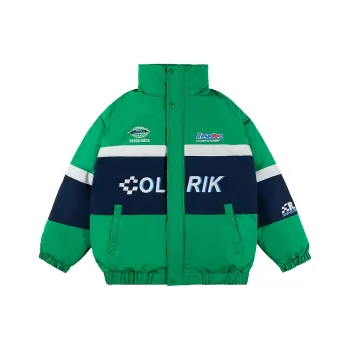 OLRIK Letter Stripes Stand Collar Loose Fit Thickened Puffer Jacket Unisex