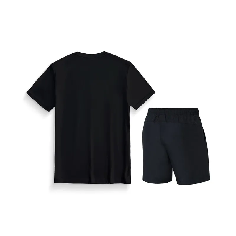 LiNing Casual Sportswear Men's Black Short Sleeved Shirt+Black Shorts-1