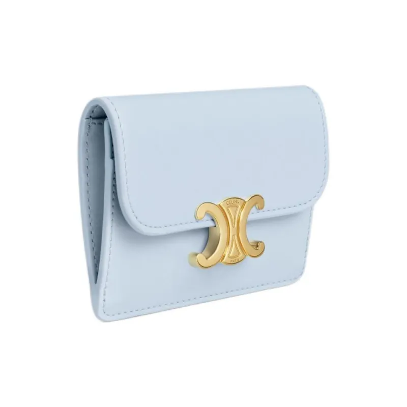 CELINE Triomphe Cow Leather Card Holder Women's Light Blue-1