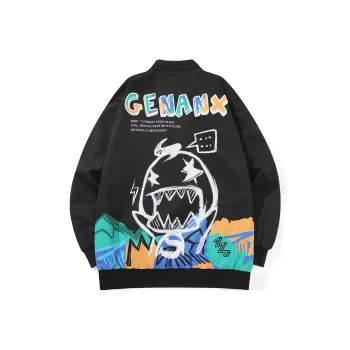 GENANX Loose Fit Baseball Jacket Unisex Black
