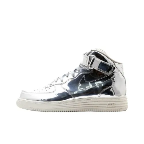 Nike Lunar Force 1 Anti Slip Wear Resistant High Top Skateboard Shoes Men's Silver