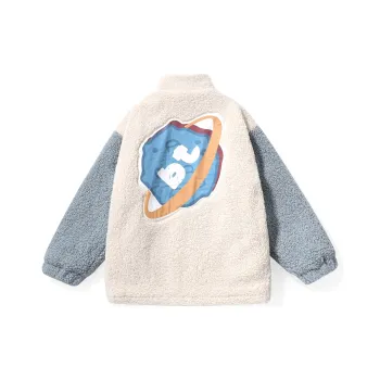 Bt Cartoon Letter Stand Collar Loose Fit Puffer Jacket Unisex