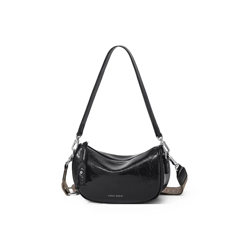 CinvaiKrose Synthetic Leather Shoulder Bag, Crossbody Bag New Moon Dumpling Bag Trumpets Women's Ecru/Black-9