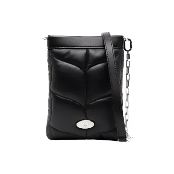 Mulberry Leather One Shoulder Crossbody Cell Phone Pouch Men's Black
