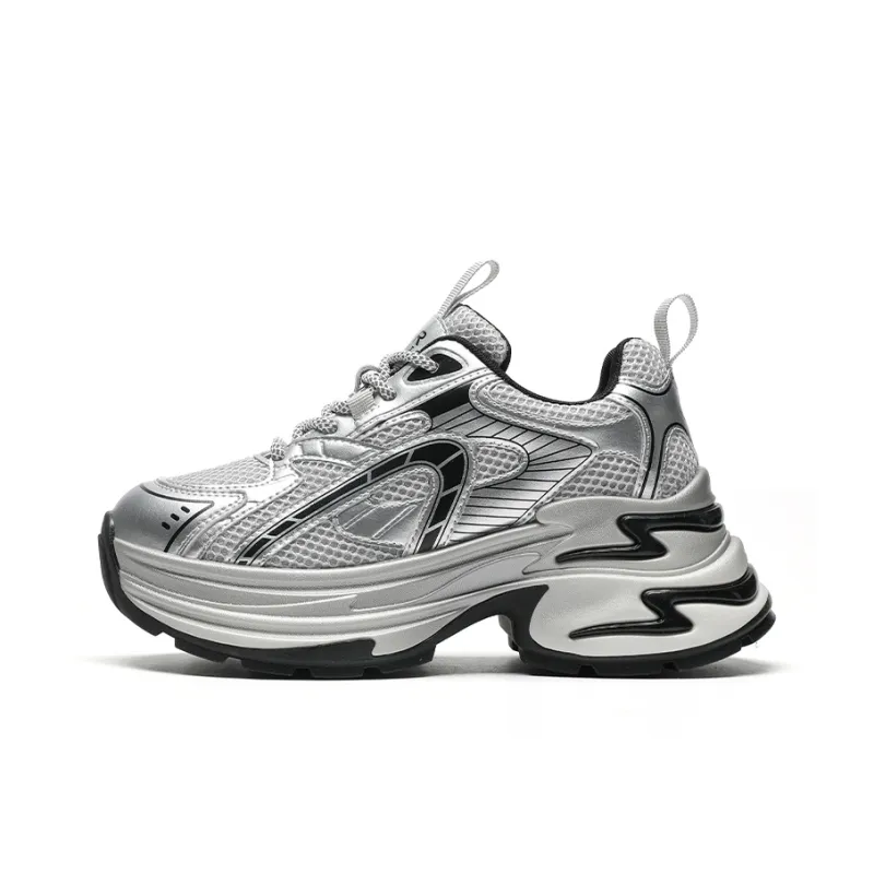 ZHR Lightning Wear resistant And Lightweight Low Top Chunky Sneakers Women's Silver Gray-0