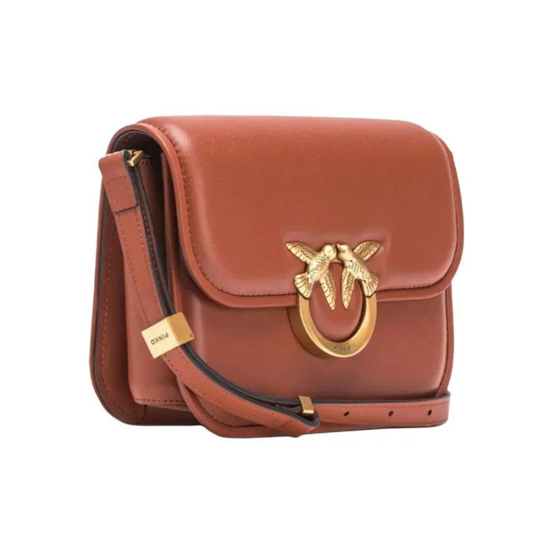 PINKO Love Birds Series Calfskin Crossbody Bag, Shoulder Bag Unisex Umber-1