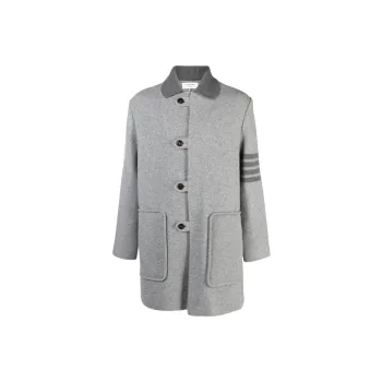 THOM BROWNE Stripe trim Detail Single breasted Coat