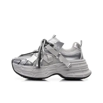 Feiyue Girly Heart Series Cushioning Slip Resistant Height Increasing Low Top Chunky Sneakers Women's Silver