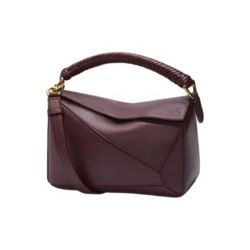 LOEWE Puzzle Smooth Calf Leather Shoulder Bag, Crossbody Bag, Handbag Small Size Women's Dark Burgundy