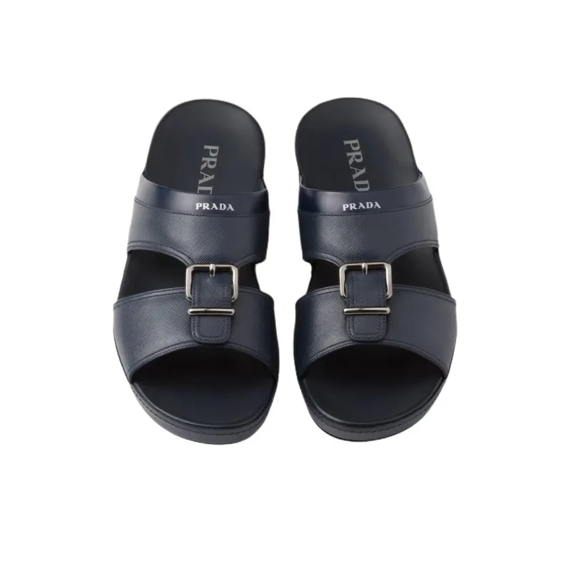 PRADA Saffiano Slide Slippers 3cm Men's Blue-4