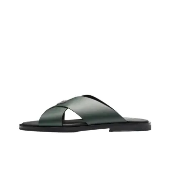 PRADA Saffiano Abrasion Resistant Slide Slippers Men's Green