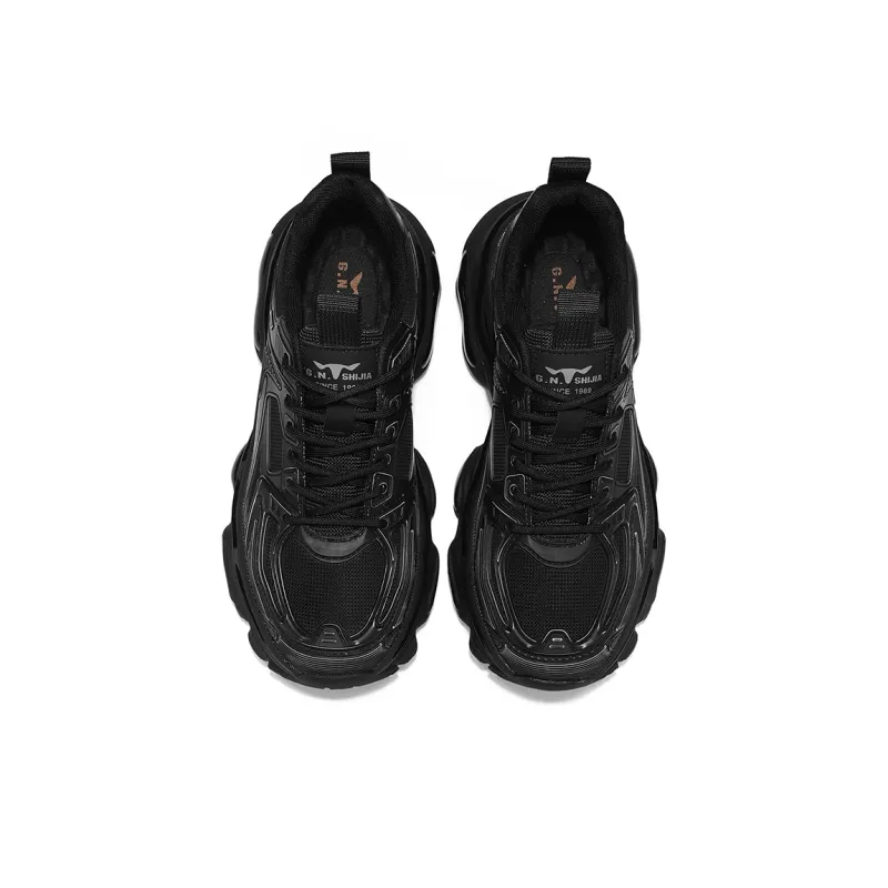 G.N.SHIJIA Breathable Lightweight Height Increasing Low Top Chunky Sneakers Men's Black-4