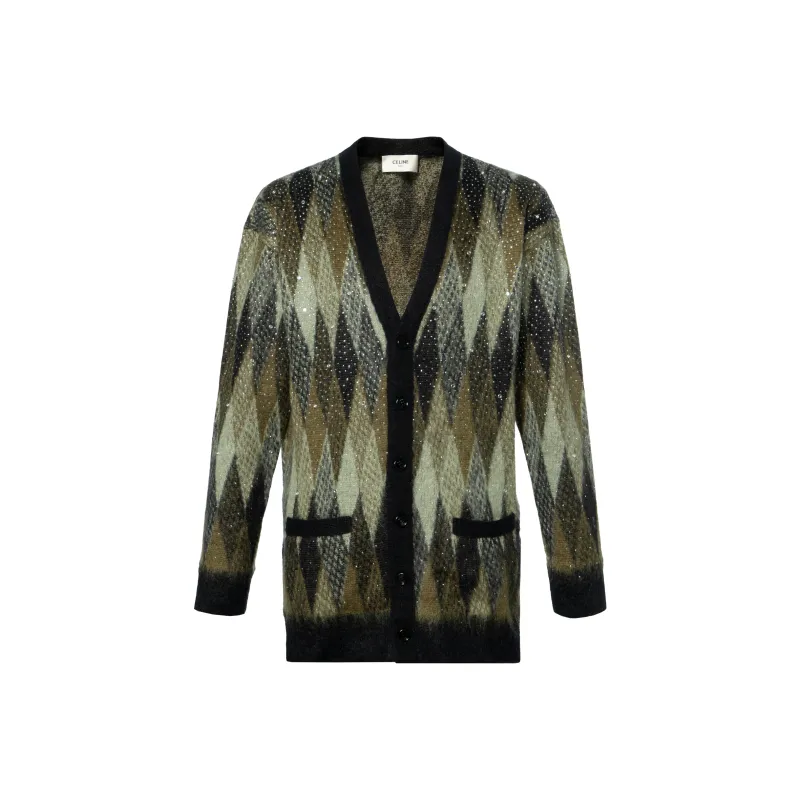 CELINE Embellished V Neck Button Up Cardigan-0
