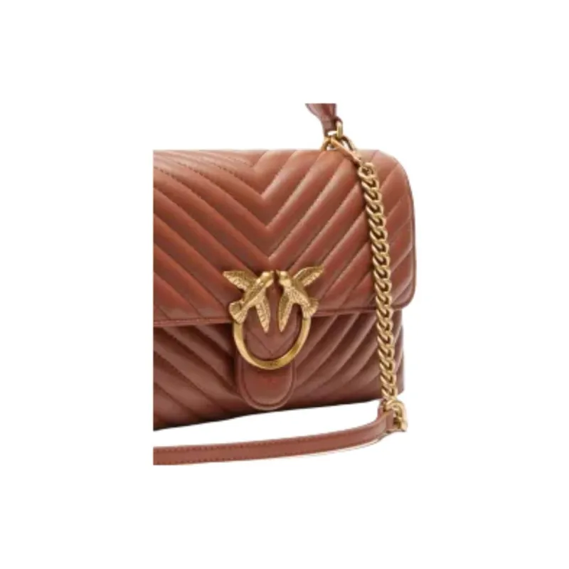 PINKO Classic Love Sheepskin One Shoulder Handbag Women's Red Brown-3