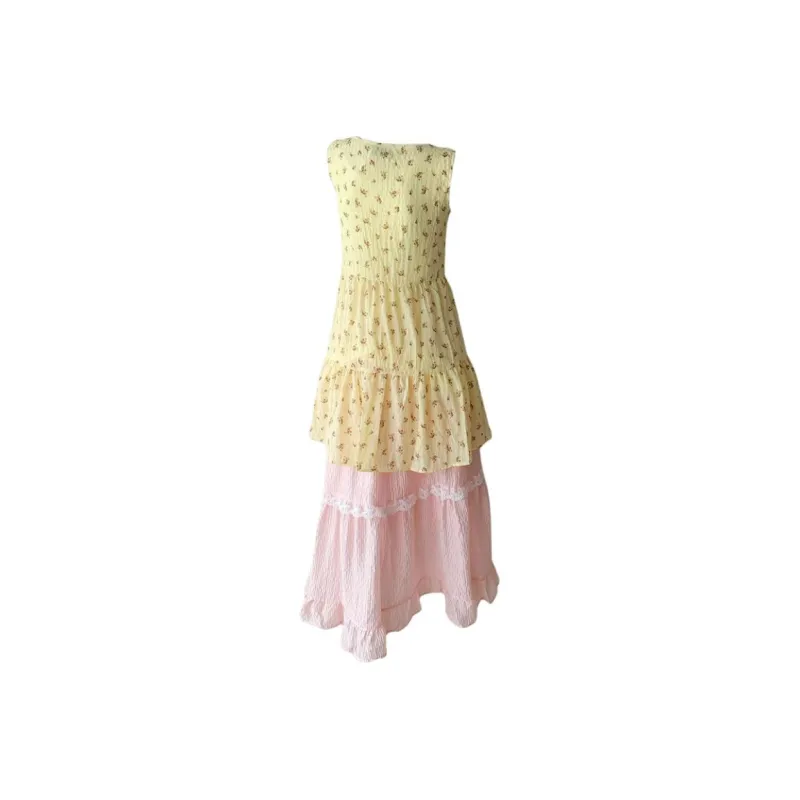 DOKZB Skirt Set Women's Yellow/Pink Two Piece Set-1