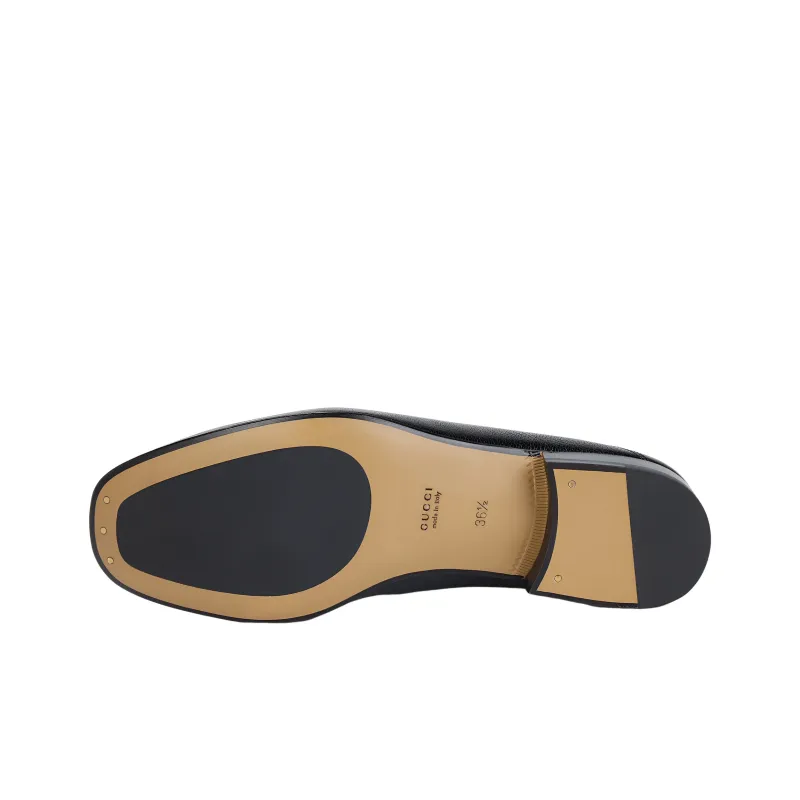 GUCCI Horsebit Slip On Loafer Gold Tone Black Leather Women's-4