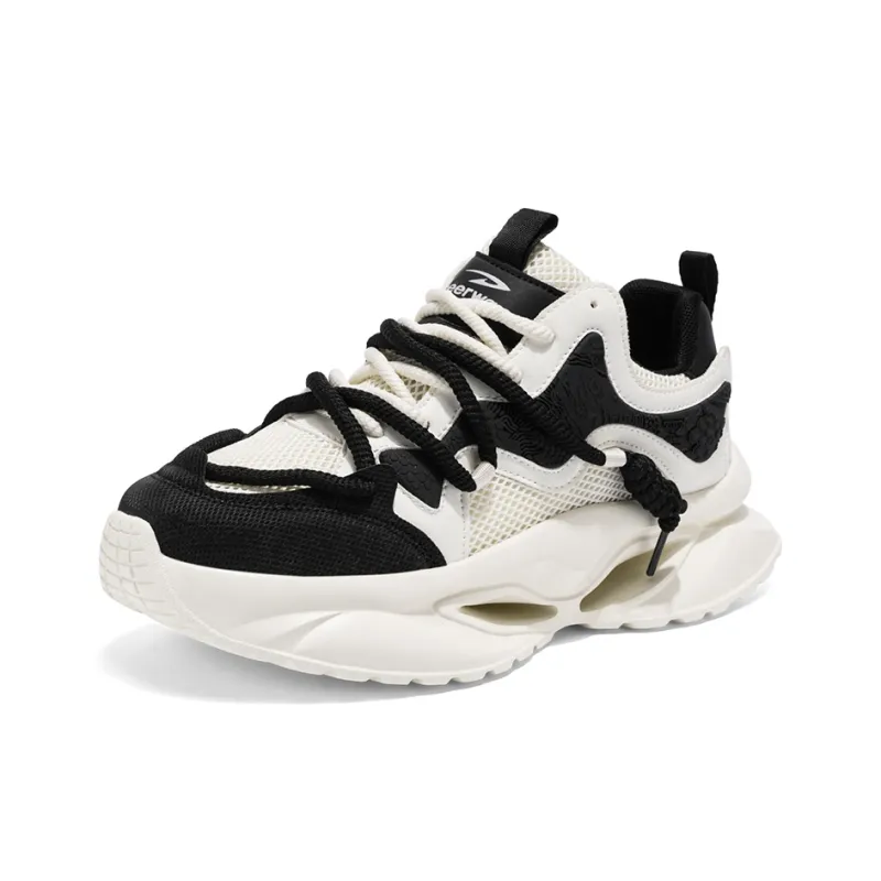 DEERWAY Breathable, Height Increasing, Slip Resistant Low Top Chunky Sneakers Men's Beige Black-2