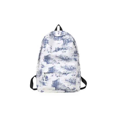 PULEWEI Nylon Backpack Unisex White/Black/Blue