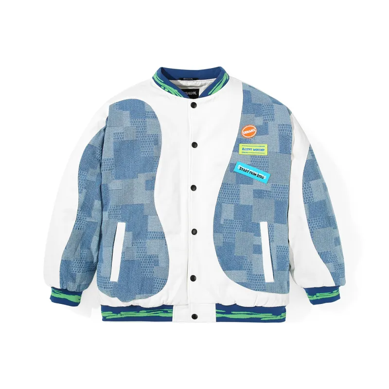 GENANX Letter Baseball Collar Loose Fit Puffer Jacket Unisex-5