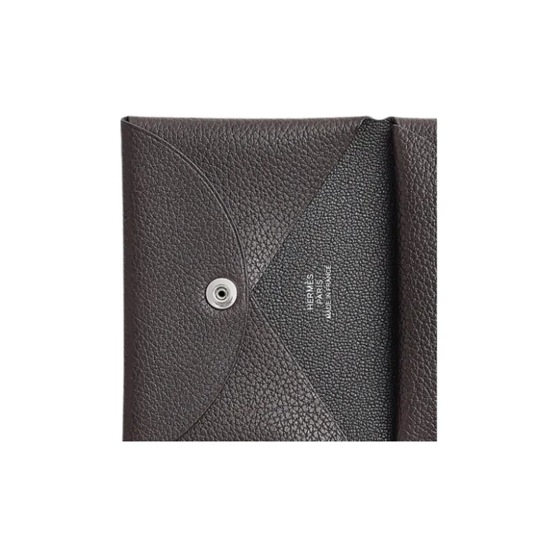 HERMES Calvi Duo Barenia Faubourg Calfskin Card Holder Women's 46 Ebene Ebony-2