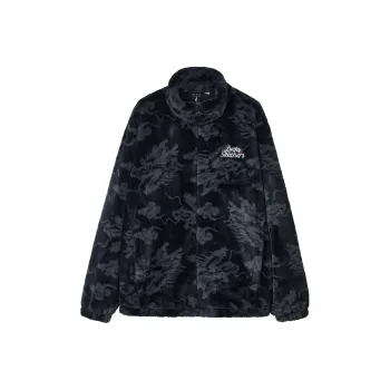 Skechers New Year S COLOR Velvet feel Coat Unisex Black Background With Dragon Pattern All Over Print