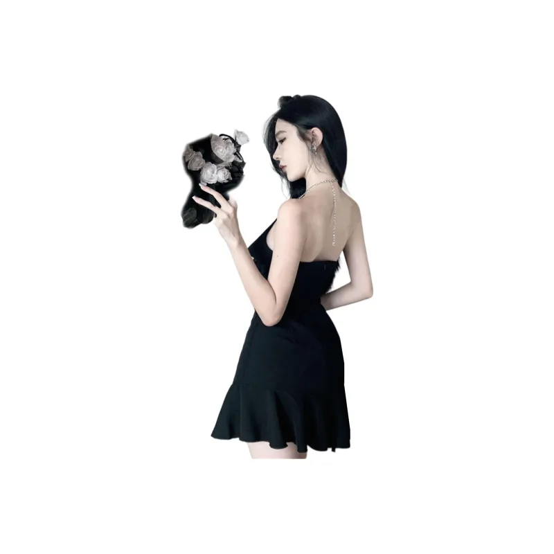 Mu Xiao Xin Slip Dress Women's Black Twisted Fabric-4