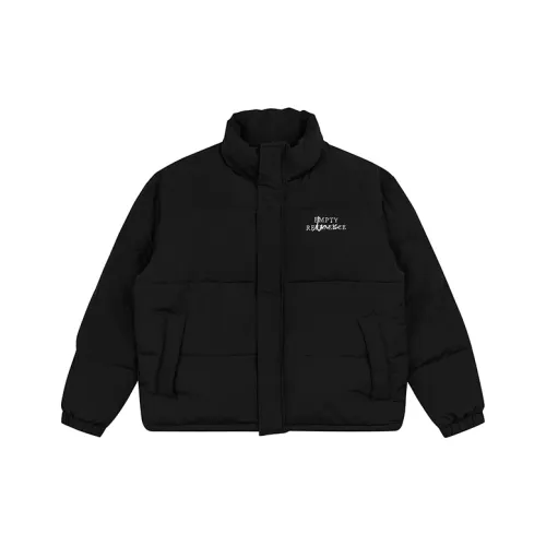 EMPTY REFERENCE Letter Stand Collar Loose Fit Puffer Jacket Unisex Black