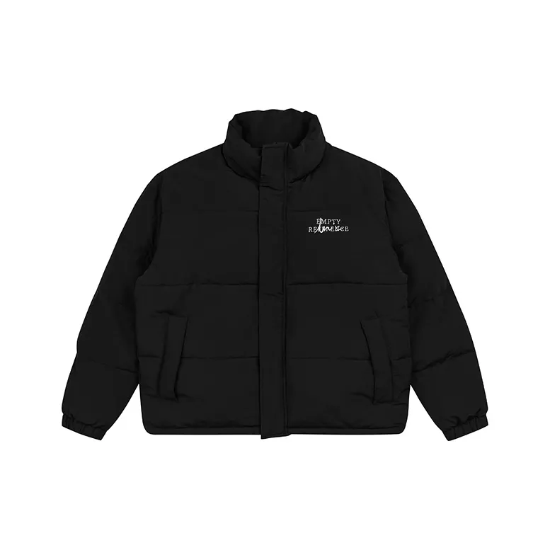 EMPTY REFERENCE Letter Stand Collar Loose Fit Puffer Jacket Unisex Black-0