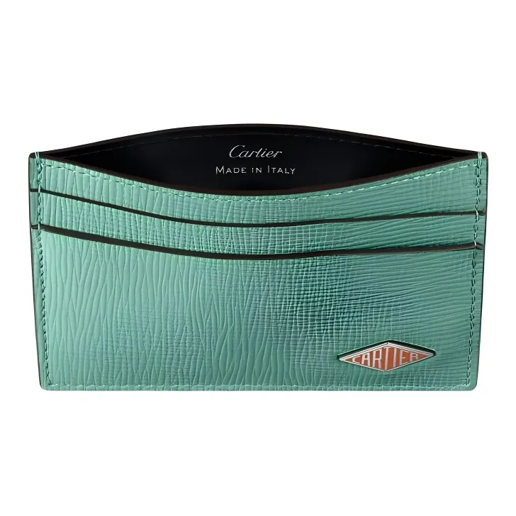 CARTIER Calfskin Card Clip Card Holder Women's Yellow Jade Green-2