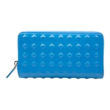 MCM Cow Leather Clutch Wallet Women's Tile Blue
