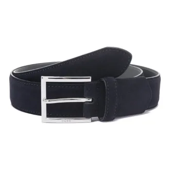 HUGO BOSS Suede Cow Leather Belts Men's Dark Blue 3.5cm