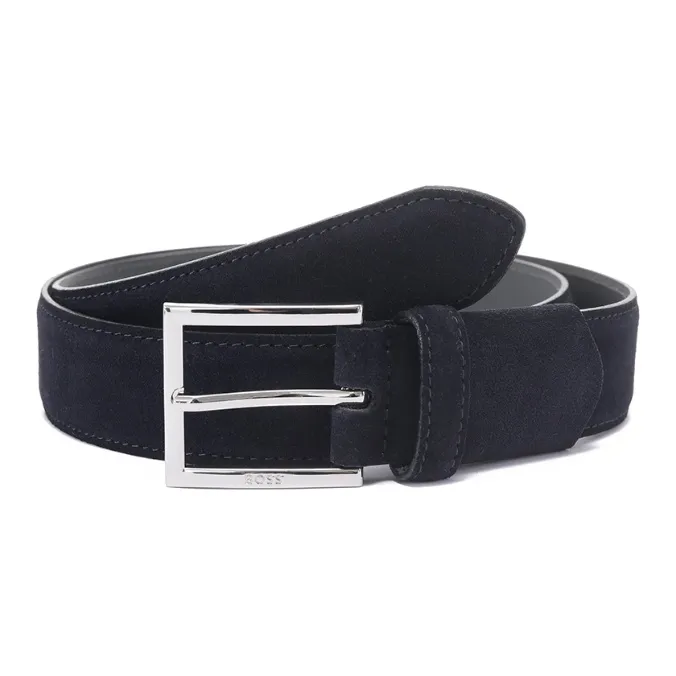 HUGO BOSS Suede Cow Leather Belts Men's Dark Blue 3.5cm-0