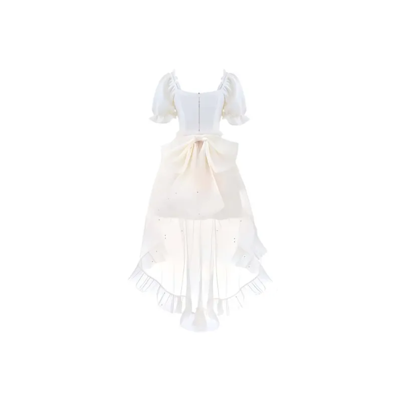 Mu Xiao Xin Short Sleeved Dress Women's Apricot Detachable Train-1