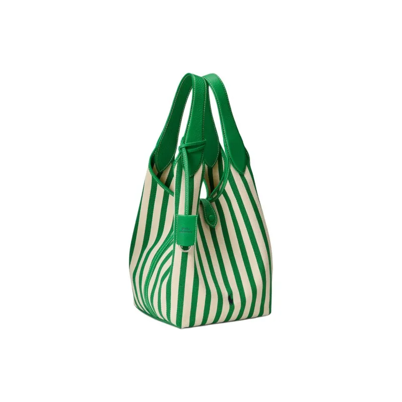 Polo Ralph Lauren Fabric Tote Bag, Shopping Bag, Shoulder Bag, Handbag Women's Green & White-1