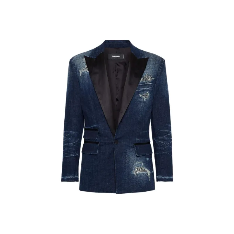 DSQUARED 2 Dark Ripped Wash J.C. Denim Distressed Blazer-0