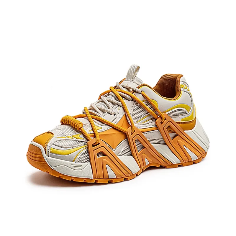 OUGLEMEN Chunky Sneakers Men Low Top Beige Yellow/White Green/Gray Blue-2