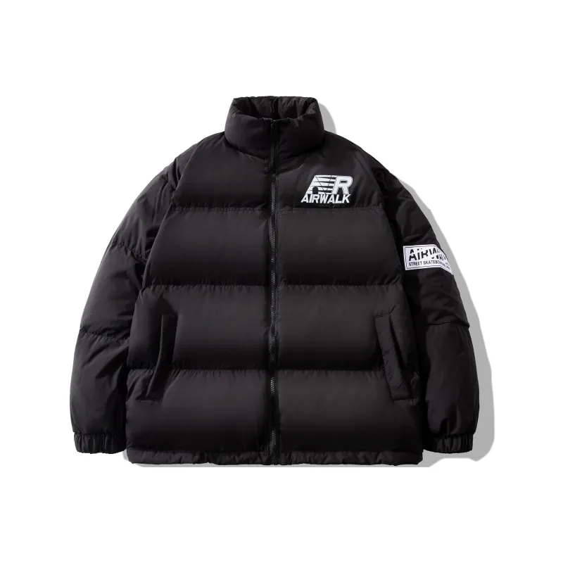 Airwalk Letter Stand Collar Loose Fit Thickened Down Jacket Unisex Black-0