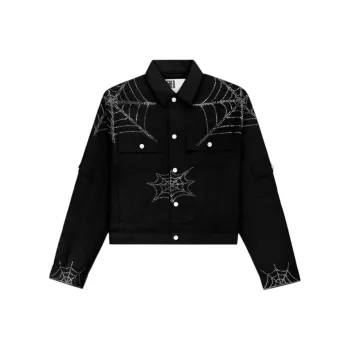 Sp5der Web Denim Cropped Trucker Jacket
