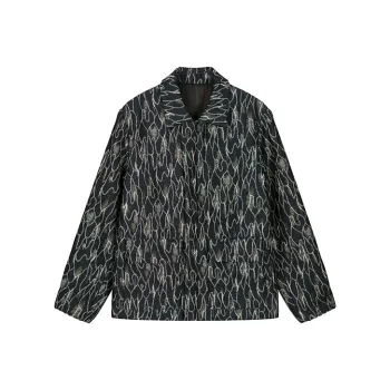 DAVID NAMAN Letter Lapel Puffer Jacket Men's Navy Blue