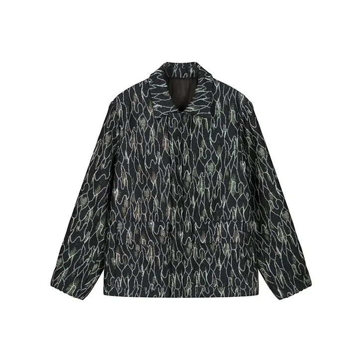 DAVID NAMAN Letter Lapel Puffer Jacket Men's Navy Blue-0