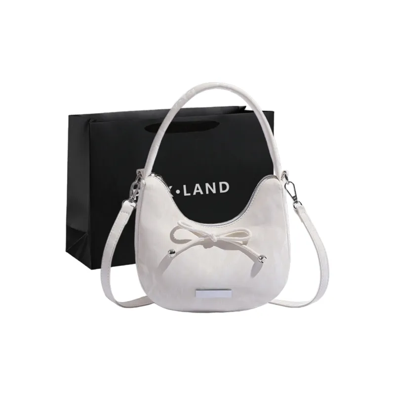 PINK·LAND PU Shoulder Bag, Crossbody Bag, Handbag Medium Size Women's Ecru/Pink-0