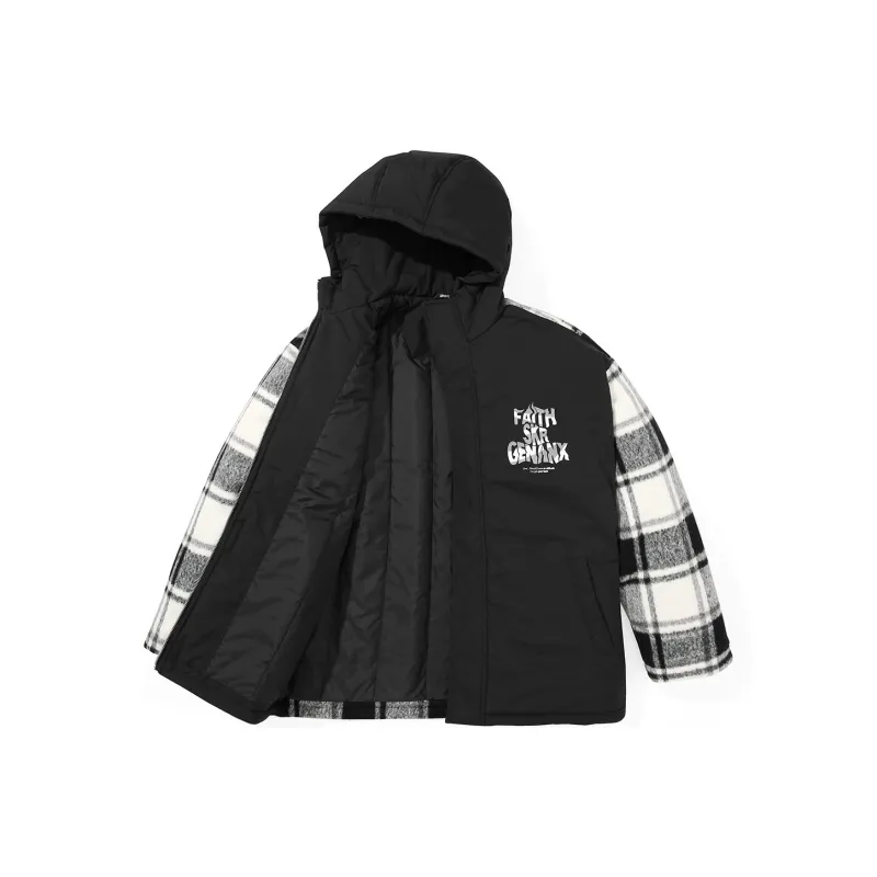 GENANX Letter Hooded Loose Fit Puffer Jacket Unisex Black-0