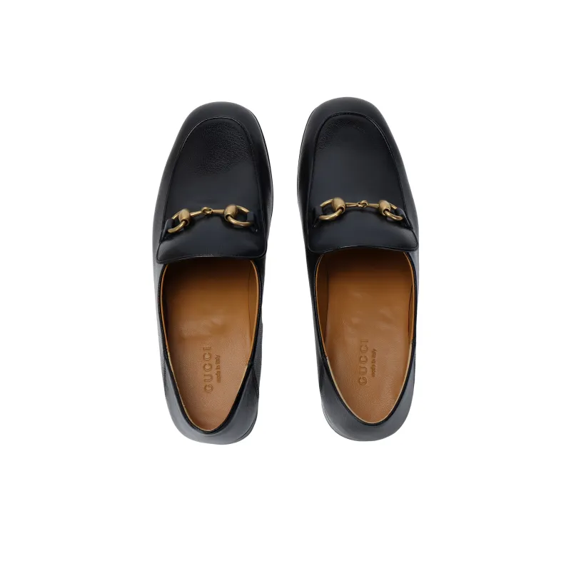 GUCCI Horsebit Slip On Loafer Gold Tone Black Leather Women's-2