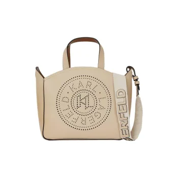 KARL LAGERFELD Cow Leather Tote Bag, Shopping Bag, Shoulder Bag, Handbag Small Size Women's Beige