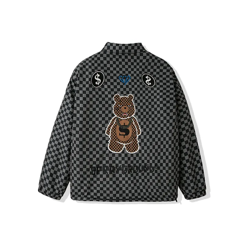 SPRAYGROUND Animal Pattern Letter Checkerboard Lapel Loose Fit Puffer Jacket Unisex-0