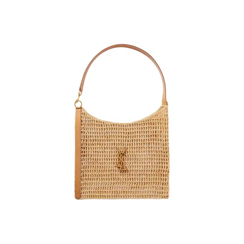 SAINT LAURENT Raffia Shoulder Bag Women's Khaki & Brown
