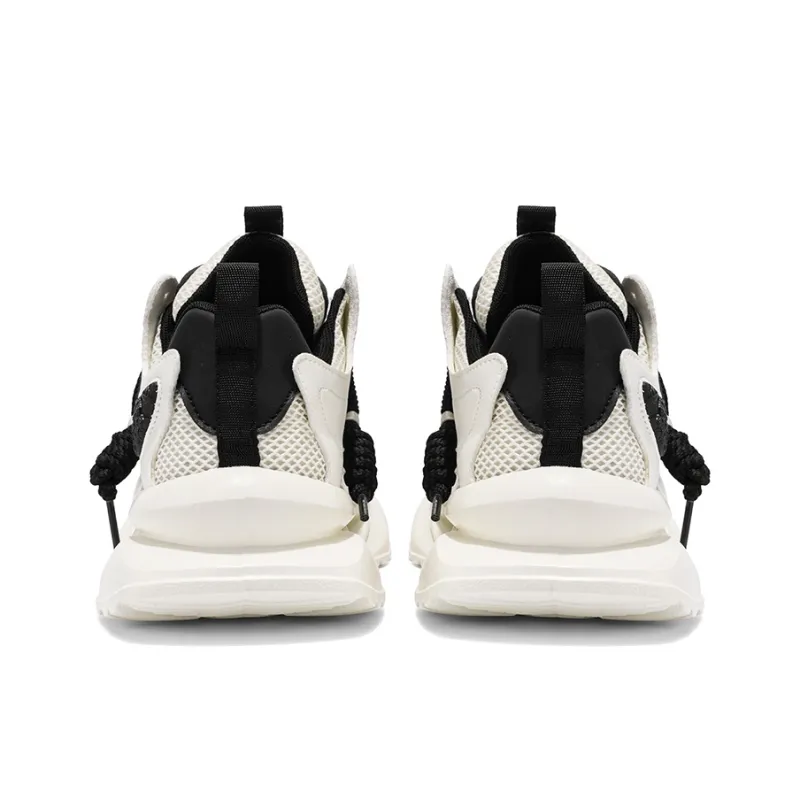 DEERWAY Breathable, Height Increasing, Slip Resistant Low Top Chunky Sneakers Men's Beige Black-5