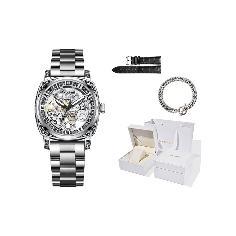 MXXSEE Automatic Mechanical Movement Stainless Steel Watchband Watch Men's Watches White Dial-6